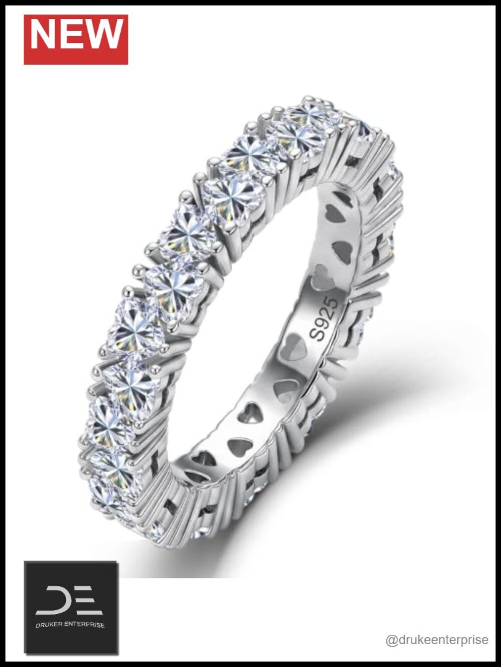 Moissanite Eternity Ring 925 Sterling Silver Hypoallergenic Stackable Wedding